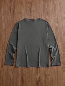 SWAVVY Áo thun nam tay dài cổ tròn in chữ đơn giản, rộng rãi - Nhiều màu - Xem 4