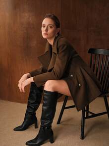 MOTF PREMIUM CASUAL WOOL BLEND DOUBLE BREASTED PLACKET OVERCOAT, AUTUMN/WINTER - Army Green - View 6