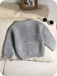 SHEIN Soft, Comfortable, Versatile Casual Crew Neck Long Sleeve Sweatshirt With Cute Lettering Graphic, Suitable For Baby Boy, Baby Girl, Toddler, Indoor, Outdoor, Daily, Sports, Play, Party, Photo, Holiday, Spring, Summer, Autumn, Winter - Grey - View 2