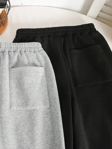 SHEIN 2pcs/Set Teen Girls' Basic Black & Gray Sweatpants