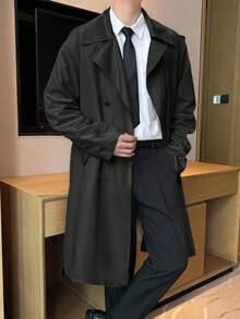 Claim Dot Men Trench Coats Men Long Coat Men Dress Korean Men Fashion - Black - View 4