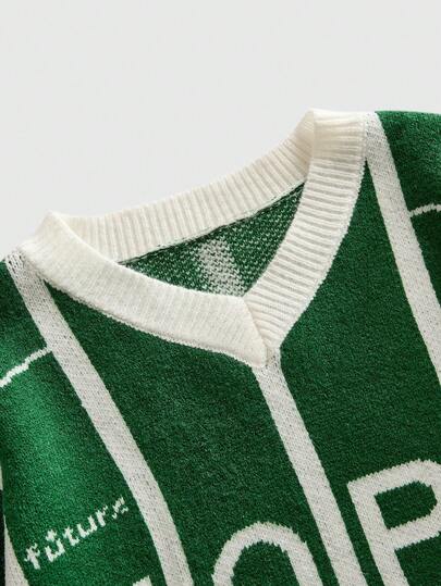 Suéter de punto con cuello en V inspirado en el fútbol para hombres