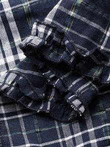 DAZY Plaid Ruched Design Frill Trim Loose Fit Women Casual Dress