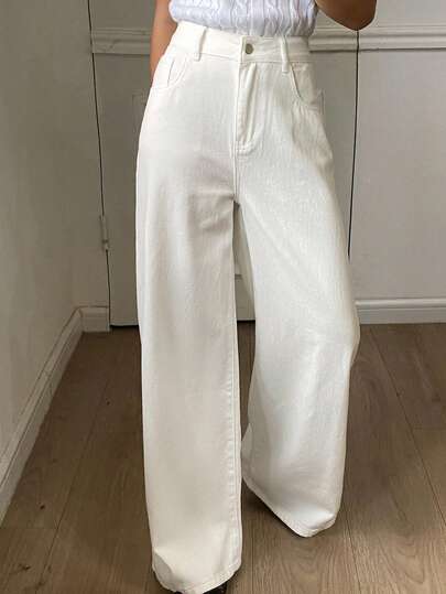 DAZY Jeans de pierna ancha casual para mujer, otoño