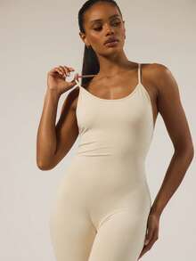 MUSERA ESSENTIALS Strappy Fitted Jumpsuit Catsuit Basic Autumn Winter Casual Going Out Everyday Night Out Sexy Cute Cosy Spring - Beige - View 6