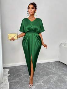 SOLERSUN Cocktail Dress,Winter Outfits,Prom Dress,Wedding Women Dresses,Oacnelorette, Glossy Fabric, Autumn Outdoor Clothing, Halloween Dress, Christmas, Winter Dress,Homecoming Dresses,Work Women,Concert Women Outfit ,Oacnelorette OUtftS,Business Casual Women,Tall Women Maxi Satin Women Outfit - Dark Green - View 4