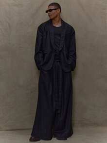 Musero 超大长袖弧形翻领修身西装外套秋冬 - 黑色 - 查看 5