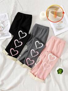 SHEIN 3条装少女高腰爱心印花羊毛内衬打底裤 - 彩色 - 查看 4