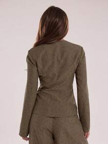 SHEIN BAE Distinctive Square Collar Design Office Blazer - Brown - View 2