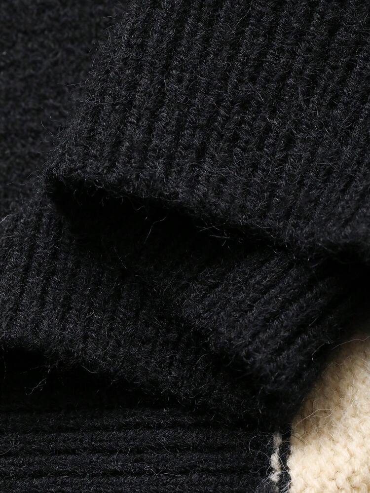 Dazy Plus Fashionable Color Block Polo Collar Loose Fit Plus Size Women Casual Pullover Sweater, Autumn/Winter