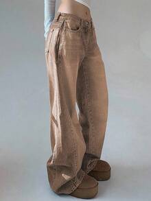 DAZY Quần jeans ống rộng cổ điển, giặt thường ngày dành cho nữ - Màu nâu  Mocha - Xem 3