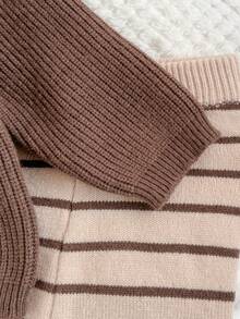 Loomiva Newborn Baby Boy/Girl Brown Cute Cartoon Letter Pattern Round Neck Shoulder Sweater & Striped Winter Pants Set,Autumn Casual Versatile Infant Outfit - Multicolor - View 7