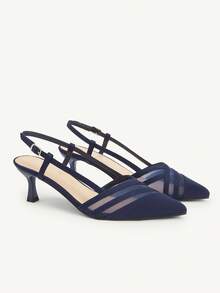 CUCCOO CHICEST Giày cao gót mũi nhọn đế lưới cho nữ, giày thoải mái, thời trang lãng mạn, thanh lịch, chất liệu da lộn giả lưới màu xanh navy, phù hợp đi làm, hẹn hò, các dịp trang trọng, Giáng sinh, Lễ tạ ơn, Năm mới - Màu xanh hải quân - Xem 2