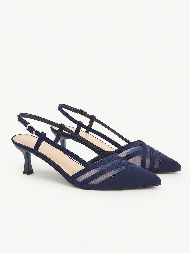 CUCCOO CHICEST Women's Pointed Toe Stiletto Heel Pumps With Mesh Panels, Elegant Commuting Romantic Fashion Comfortable Shoes, Navy Blue Mesh Faux Suede, Suitable For Work, Date, Formal Occasions, Christmas, Thanksgiving, New Year Elegant Shoes Wedding Shoes Summer Shoes Bride Shoes