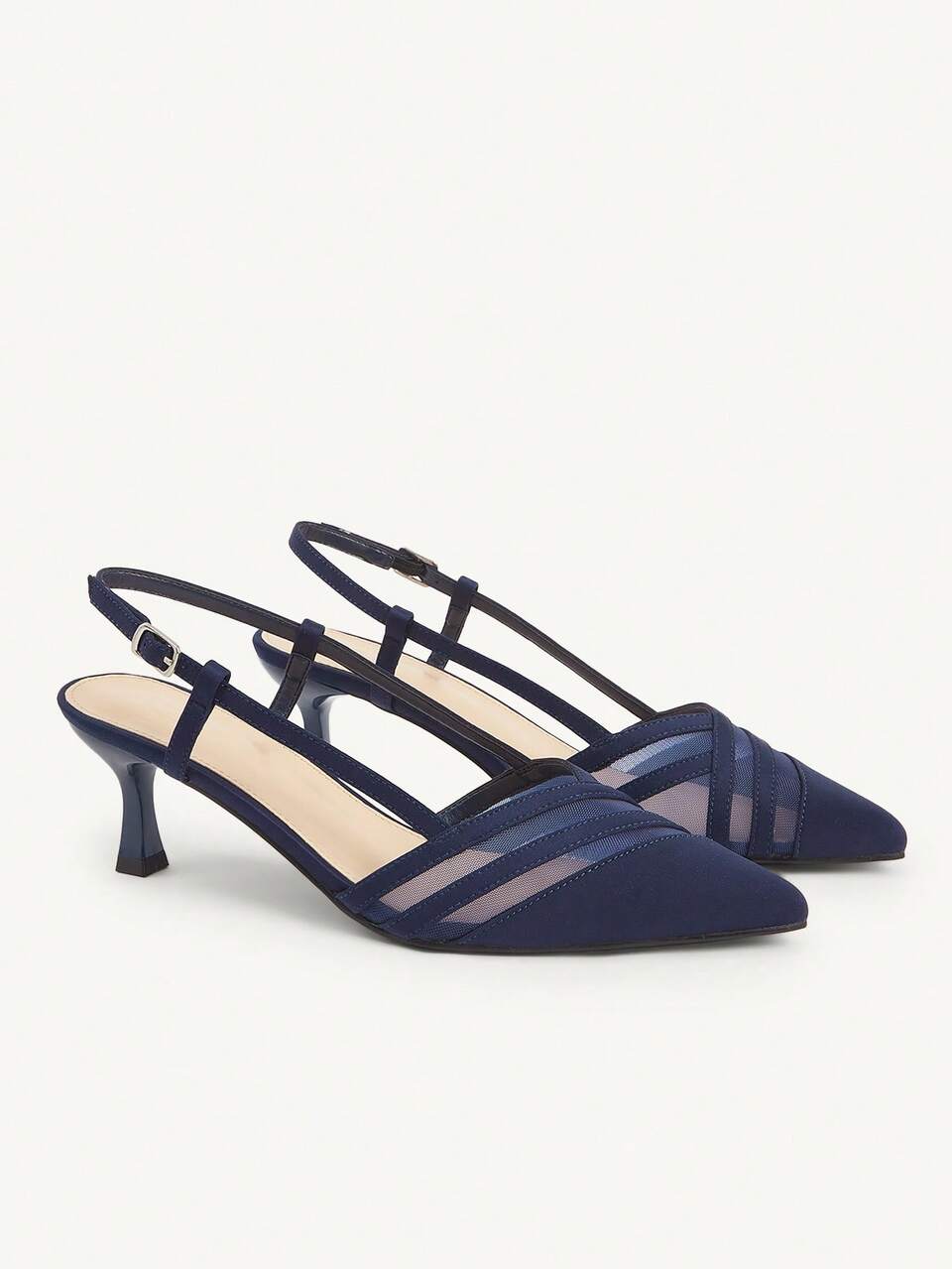 CUCCOO CHICEST Women's Pointed Toe Stiletto Heel Pumps With Mesh Panels, Elegant Commuting Romantic Fashion Comfortable Shoes, Navy Blue Mesh Faux Suede, Suitable For Work, Date, Formal Occasions, Christmas, Thanksgiving, New Year Elegant Shoes Wedding Shoes Summer Shoes Bride Shoes Fall Shoes