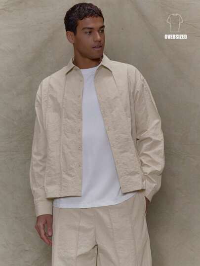 Musero Oversized Long Sleeve Double Pinch Stitch Detailing Button Through Shirt Top Only Fall/SPRING SUMMER