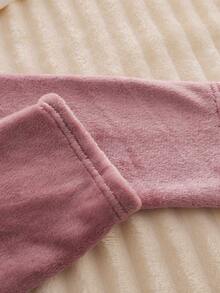 女童舒适卡通刺绣长袖上衣和裤子睡衣套装，秋冬 - 粉色 - 查看 4