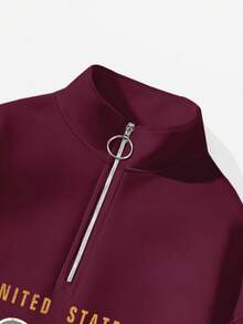 Attitoon 女士宽松半拉链紫红色抓绒卫衣，适合秋冬季节，复古美式休闲风，1997年印花图案 - 中紫紅色 - 查看 5