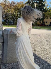 Jeta Ari Elegant,Spring,All White Woman Outfits Women's Long Sleeve Lace Burgundy Dress Maxi Women Outfit - Beige - View 2