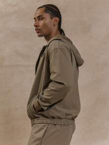 Musero Oversized Drop Shoulder Long Sleeve High Hooded Zip Through Jacket Top Only Fall/SPRING SUMMER - Khaki - View 3