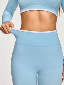 Eassivo Eassivo 女士无缝短袖运动服套装 - 藍色 - 查看 6