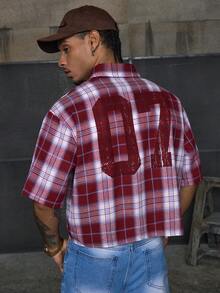 AXEPEAK 男士多尺码宽松翻领短袖印花侧开衩梭织街头潮流衬衫 - 彩色 - 查看 4