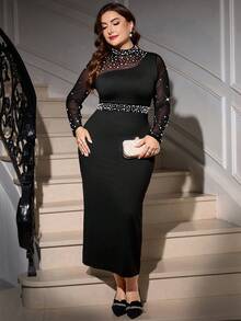 Gownix 大码女士长款串珠晚礼服，优雅黑色连衣裙，适合派对和各种场合，秋冬季圣诞节皆宜。 - 黑色 - 查看 7