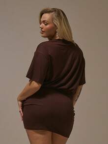MUSERA Vestido fruncido de talla grande - Marrón - Ver 4