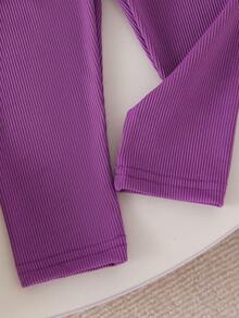 SHEIN Playful Pals Baby Mädchen Lässiges, süßes Sweatshirt Set, 3D gehäkelter Blume Muster Pullover und gestrickte Leggings, Herbst - Violett - Übersicht 6