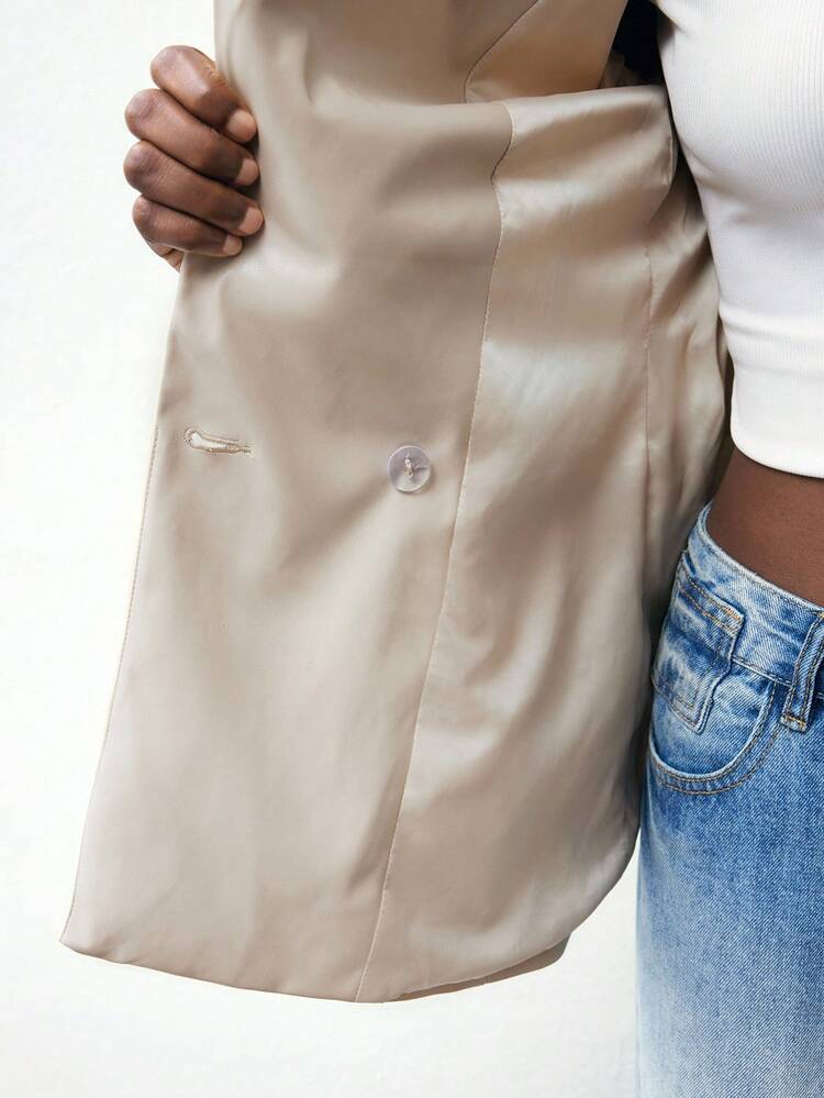 SHEIN Maija Women's Casual Fashion Solid Color Double-Breasted Lapel Blazer Autumn Winter Clothes For Women