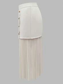 SHEIN Clasi 优雅高端百褶杏色A字裙，时尚精致 - 杏色 - 查看 3