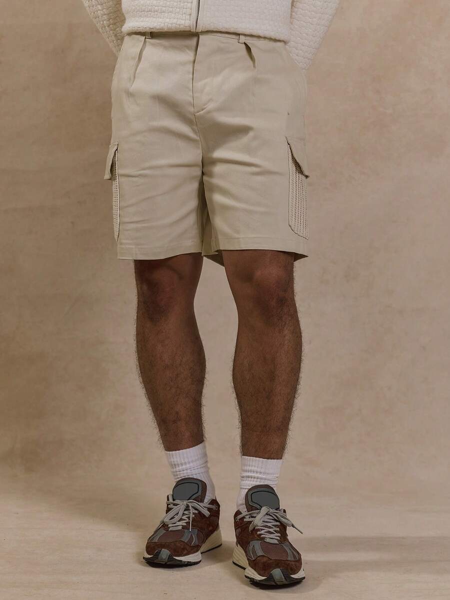 Musero Men Tailored Cargo Streetstyle Knit Pocket Detail Shorts Button Fastening SPRING Wardrobe - Apricot - View 1