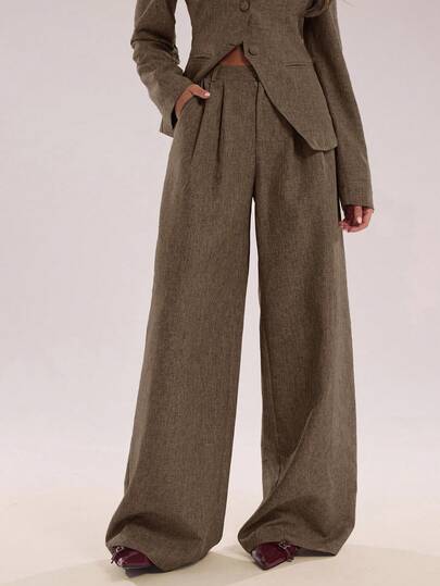 SHEIN BAE Women's Solid Color Minimalist Commuter Casual Straight Leg Pants