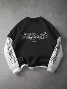 PAVTROS Men's Casual Fashion Street Letter Print Raglan Sleeve Pullover Sweatshirt, Spring/Autumn - Multicolor - View 1