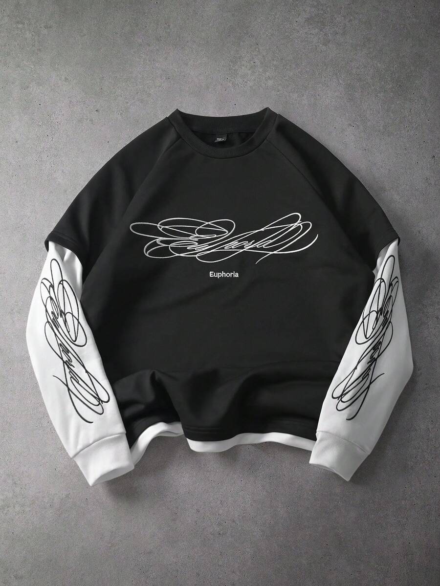 PAVTROS Men's Casual Fashion Street Letter Print Raglan Sleeve Pullover Sweatshirt, Spring/Autumn - Multicolor - View 1