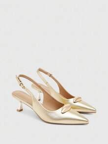 CUCCOO BIZCHIC Giày cao gót hở mũi kim loại màu vàng cho nữ, Giày cao gót da giả thời trang thanh lịch, phù hợp với mọi phong cách, Giày đi làm, Giày dự tiệc trang trọng, Giáng sinh, Lễ tạ ơn, Năm mới - Vàng - Xem 2