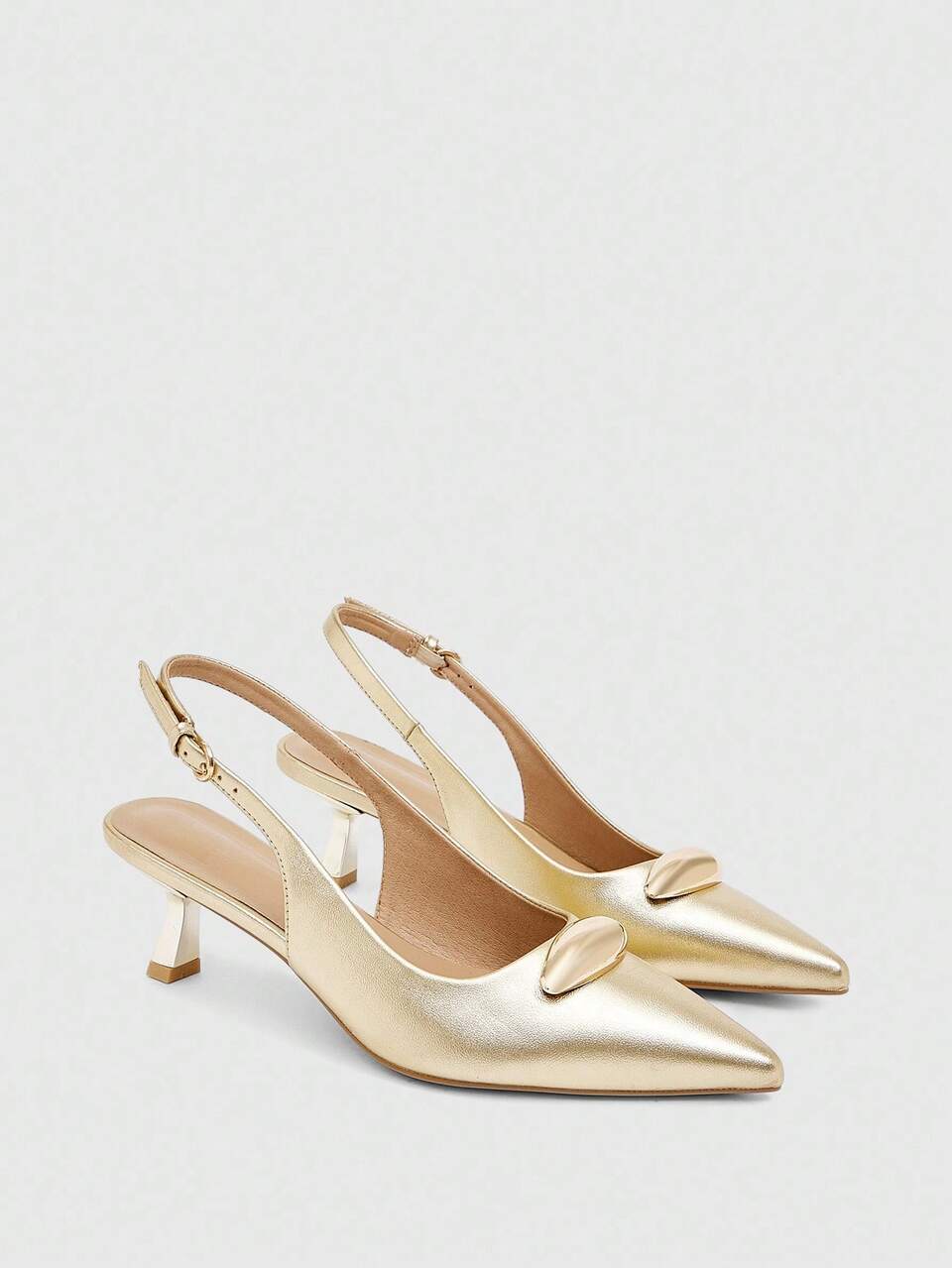 CUCCOO BIZCHIC Women's Pointed Toe Metallic Kitten Heel Pumps, Elegant Commuter All-Match Fashion Gold Metallic Faux Leather High Heels, Shoes For Work, Formal Occasions, Christmas, Thanksgiving, New Year