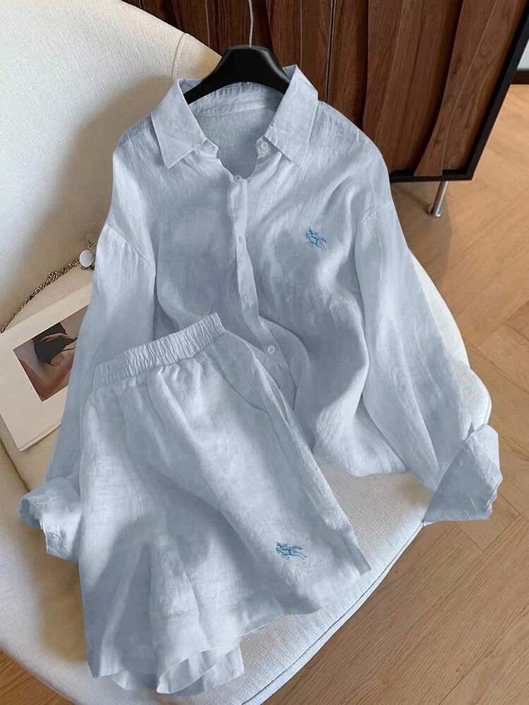 Resyla Bộ 2 món đồ thường ngày phong cách cổ điển, thời trang và đa năng - Màu xanh nhạt - Xem 4