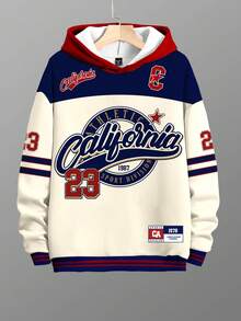 Claim Dot California Vintage Loose Comfortable Thermal Lined Hoodie, California + Number 23 Campus Sports Print, Casual Hoodie Sweatshirt California Athletic Hoodie, For Winter - Multicolor - View 3