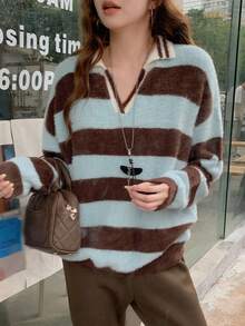DAZY 女士条纹韩版休闲长袖毛衣，秋冬