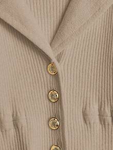 GlowEve 新款女士V领开衫，欧美风撞色优雅简约时尚针织上衣 - 卡其色 - 查看 5