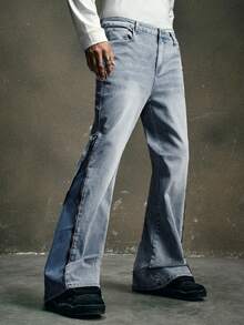 AXEPEAK 男士水洗修身休闲开衩时尚裤 - 藍色 - 查看 5