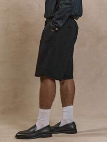 Musero Oversized Minimal Textured Tailored Shorts Bottom Only Spring Summer Smart Easter - Black - View 3