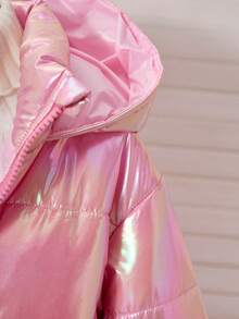 Abrigo acolchado con capucha y cremallera frontal de unicolor para niña, invierno - Rosa Pálido - Ver 5