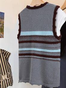 Resyla Comfortable Versatile Retro Striped Loose Fit Vest - Grey - View 2