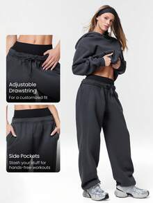 GLOWMODE 30" Everyday Fleece Be Comfy Oversized Fit Adjustable Drawstring Waist Basic Joggers With Side Pockets Daily Casual - Iron Gray - View 4