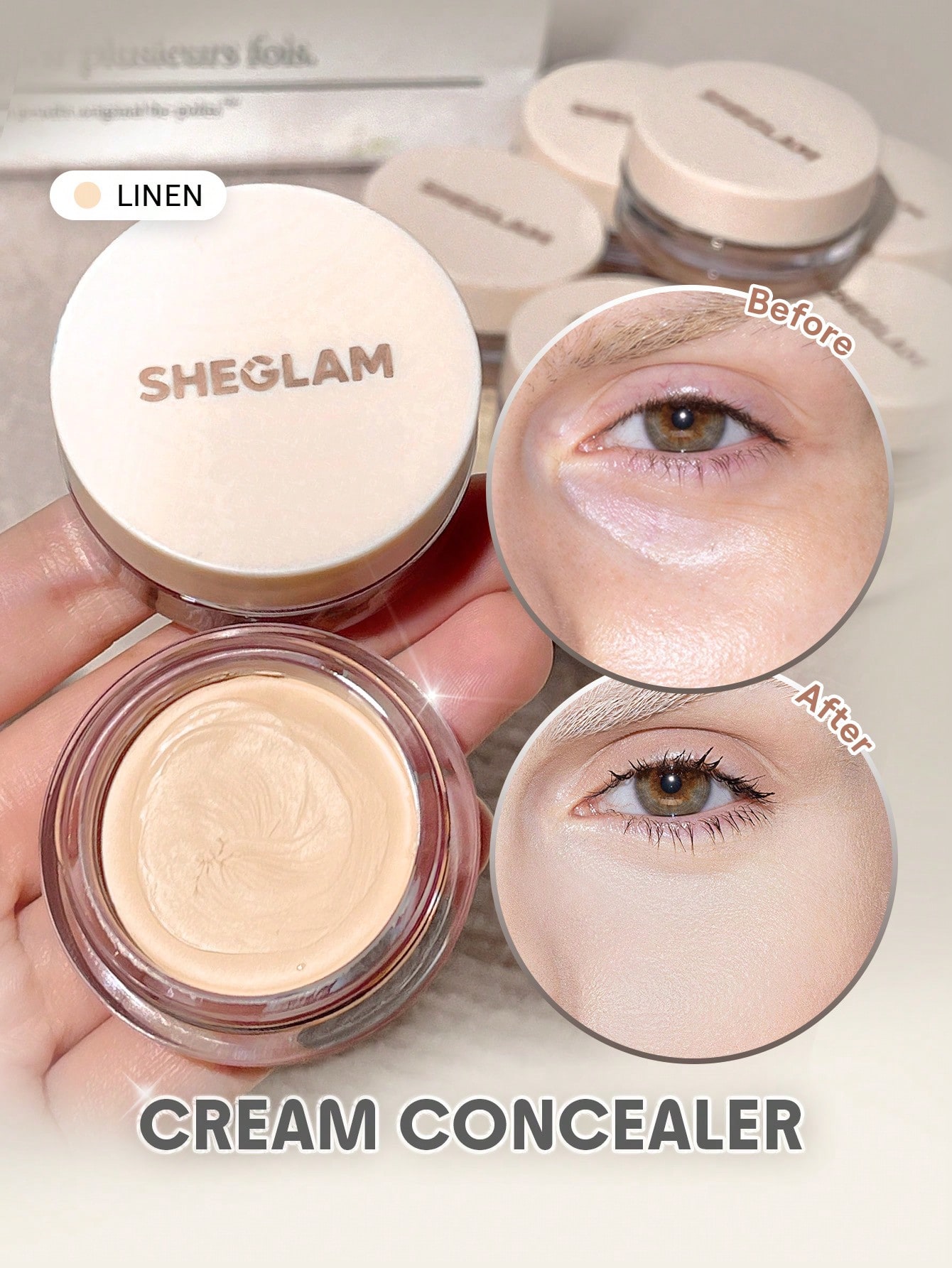 SHEGLAM كريم إخفاء العيوب Rapid Retouch Cream Concealer-Linen كريم إخفاء العيوب Rapid Retouch Cream Concealer-Linen كريم إخفاء العيوب Full Cover Cream Concealer يدوم طويلاً مفتح/مُشرق تغطية كاملة/تغطية عالية مصحح خفيف الوزن يدوم طوال اليوم