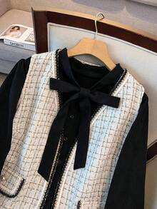 GlowEve CURVE Set da donna taglie forti elegante composto da gilet da pendolare e abito plissettato a maniche lunghe - Bianco e nero - Visualizzare 4