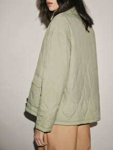 Lumivelle 女士常规版型秋冬绗缝浅肩3D葫芦花优雅浅绿色假日外套，宽松休闲通勤百搭绗缝大衣