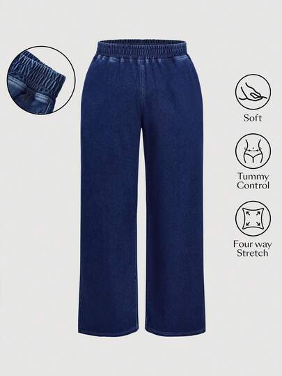 Flexra 大码休闲水洗松紧腰直筒牛仔裤